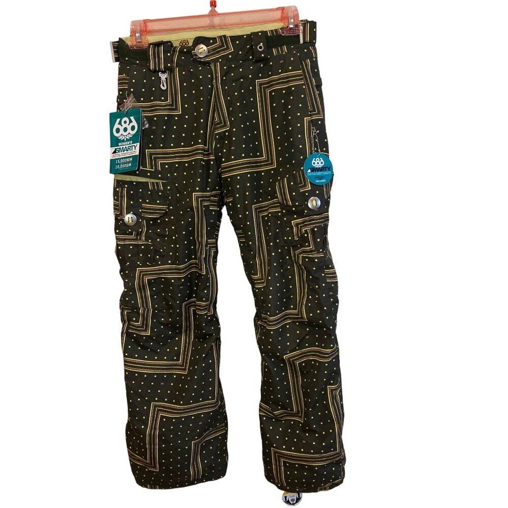NWT 686 Smarty Original Cargo Ski Pants Zig Zag W's S Removeable Liner Olive